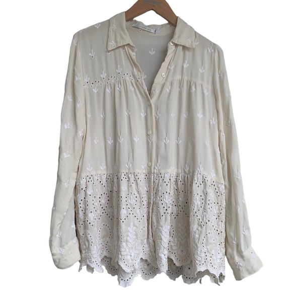 Johnny Was Tops - Johnnie Was Womens Silk Embroidered Eyelet Bohemian Tunic Excellent Condition